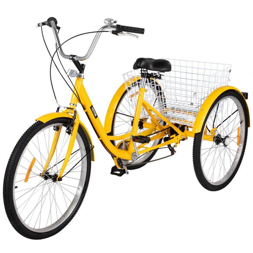 VEVOR Adult Tricycle 1 Speed 7 Speed Size Cruise Bike 20 Inch Adjustable Trike with Bell, Brake System Cruiser Bicycles Large Size Basket for Recreation Shopping Exercise