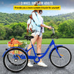 VEVOR Tricycle Adult 24 INCH Three Wheels Adult Tricycle 1 Speed 3 Wheel Bikes for Adults Folded for Easy Move and with Large Basket Great for Recreation Shopping and Exercises(Blue)