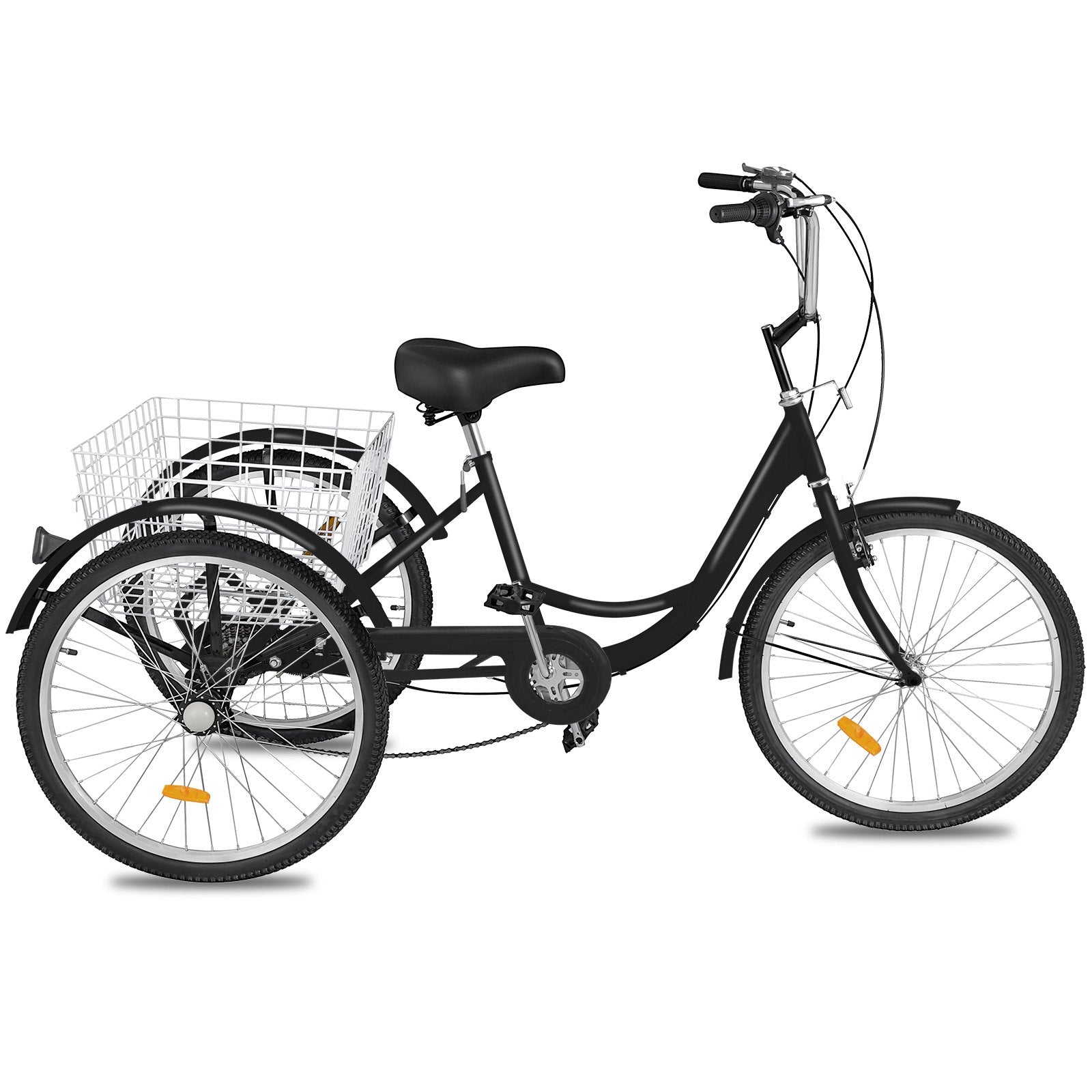 VEVOR Adult Tricycle Single Speed 7 Speed Three Wheel Bike Cruise Bike 24inch Seat Adjustable Trike with Bell, Brake System and Basket Cruiser Bicycles Size for Shopping
