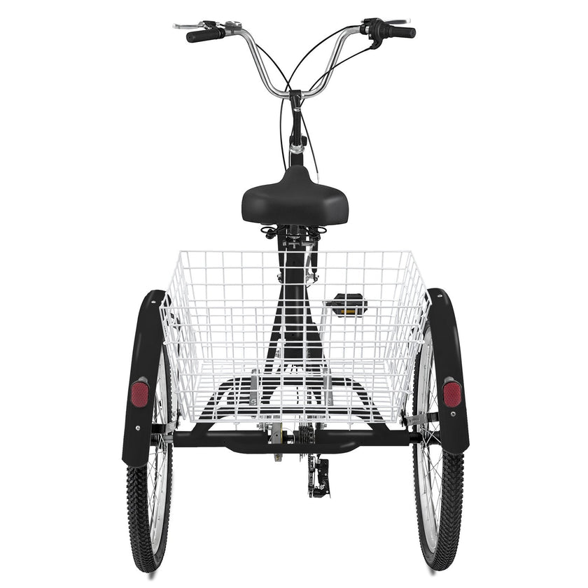 VEVOR Adult Tricycle Single Speed 7 Speed Three Wheel Bike Cruise Bike 24inch Seat Adjustable Trike with Bell, Brake System and Basket Cruiser Bicycles Size for Shopping