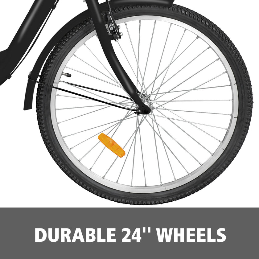 VEVOR Adult Tricycle Single Speed 7 Speed Three Wheel Bike Cruise Bike 24inch Seat Adjustable Trike with Bell, Brake System and Basket Cruiser Bicycles Size for Shopping