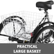 VEVOR Adult Tricycle Single Speed 7 Speed Three Wheel Bike Cruise Bike 24inch Seat Adjustable Trike with Bell, Brake System and Basket Cruiser Bicycles Size for Shopping