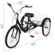 VEVOR Adult Tricycle Single Speed 7 Speed Three Wheel Bike Cruise Bike 24inch Seat Adjustable Trike with Bell, Brake System and Basket Cruiser Bicycles Size for Shopping