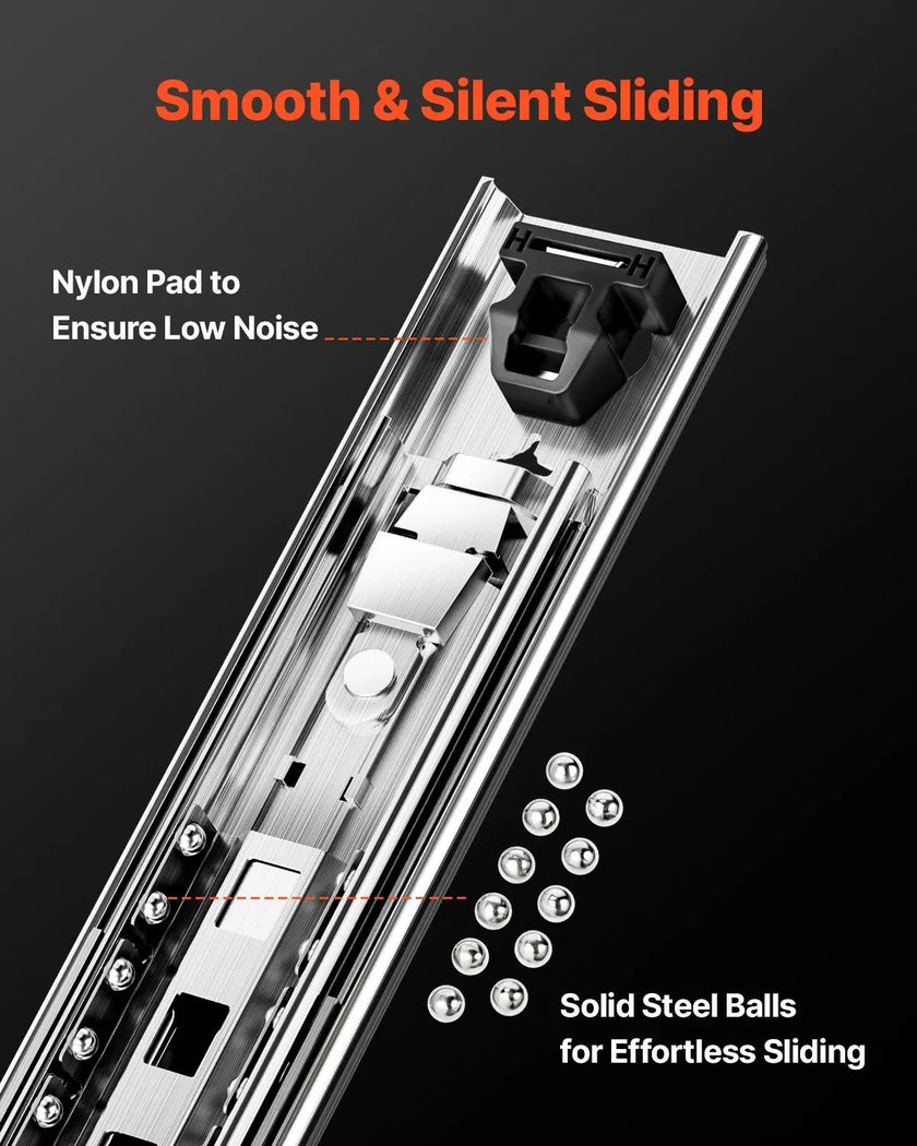 VEVOR 1 Pair Full Extension Drawer Slides 16 18 20 24 30 35 37.4 59 24 32 36 40 48 60 in, 250 lbs Load Capacity Locking Drawer Slides, Ball Bearing with Lock Side Mount Drawer