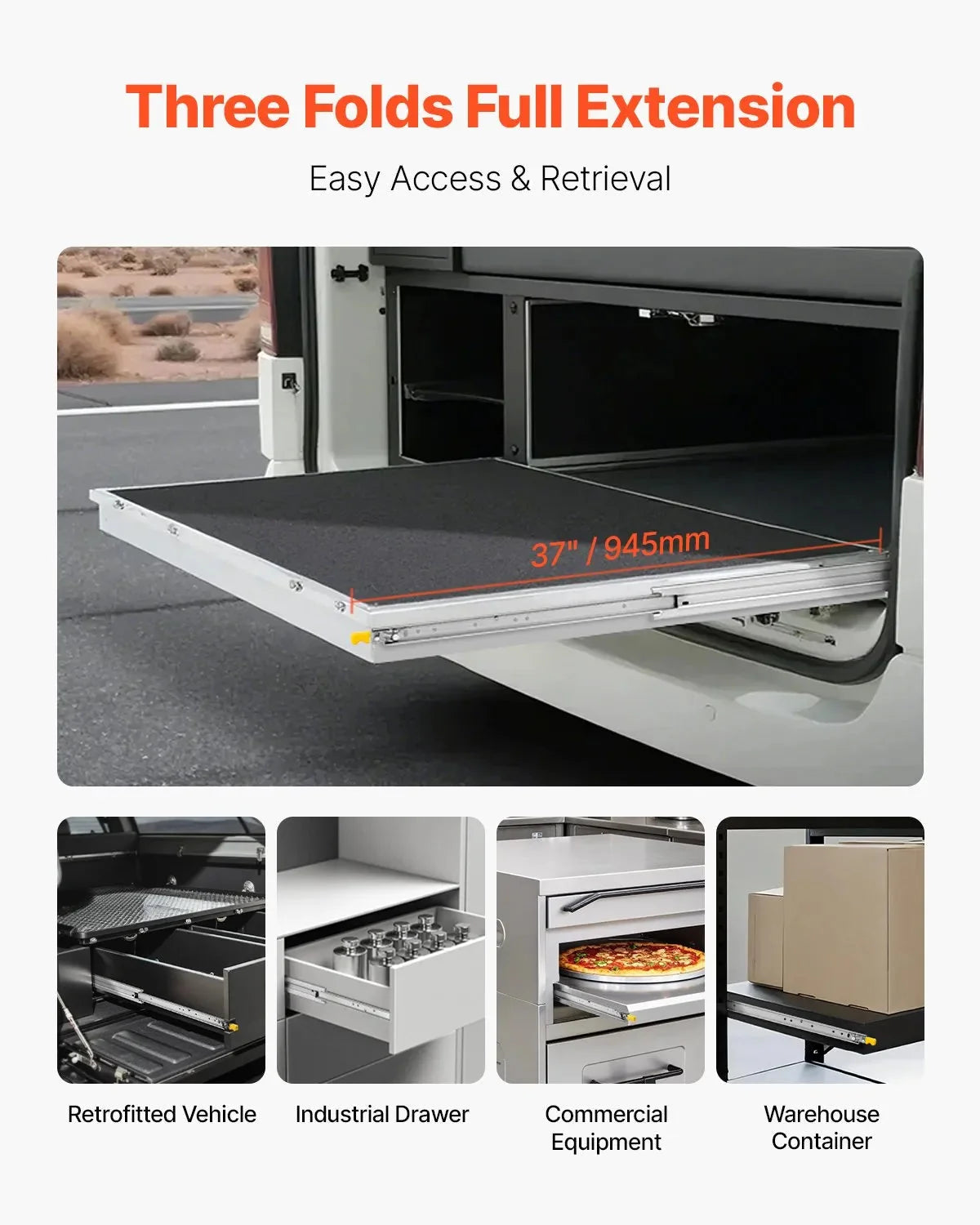 VEVOR 1 Pair Full Extension Drawer Slides 16 18 20 24 30 35 37.4 59 24 32 36 40 48 60 in, 500 lbs Load Capacity Locking Drawer Slides, Ball Bearing with Lock Side Mount Drawer Slide Rail