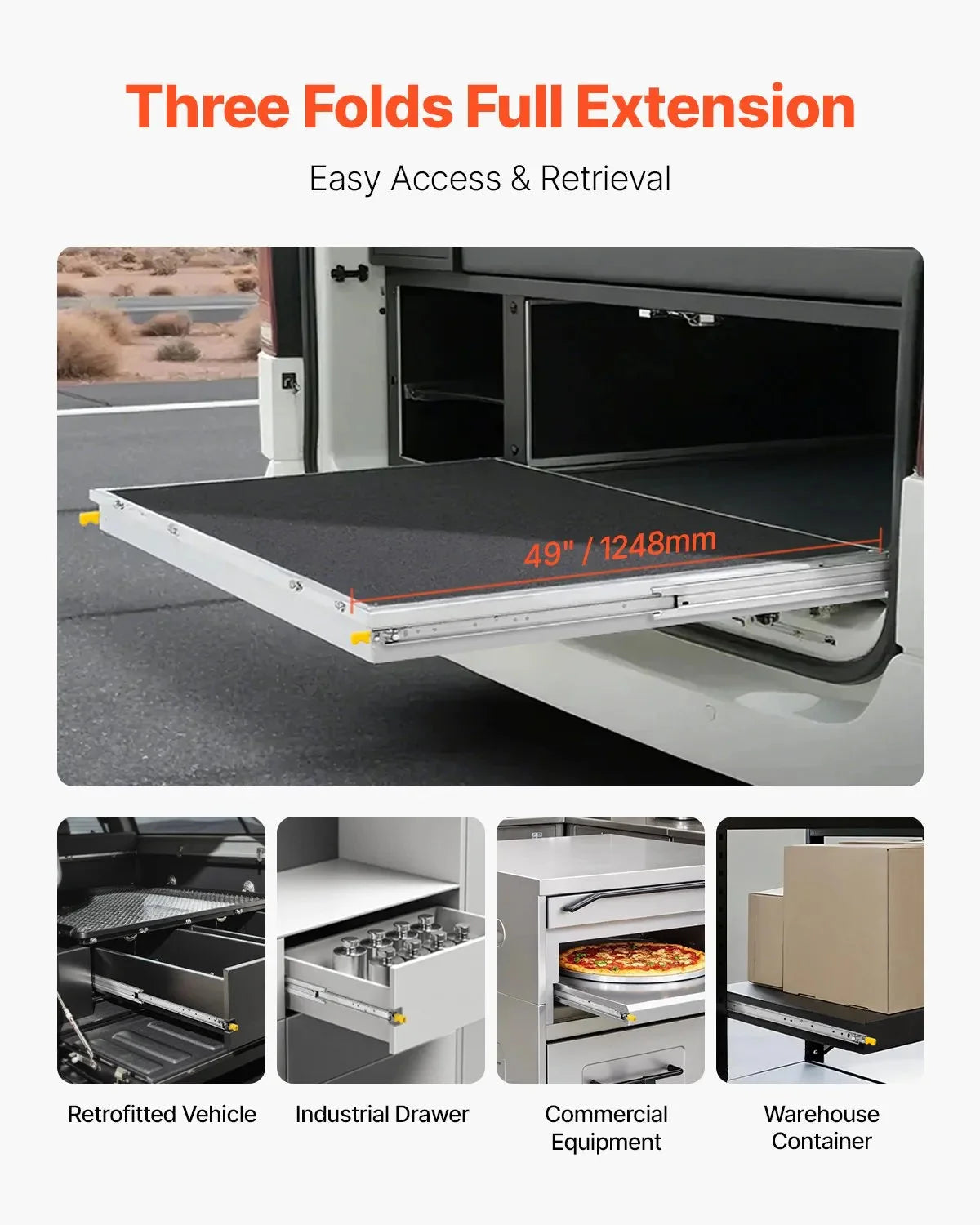 VEVOR 1 Pair Full Extension Drawer Slides 18 20 22 28 30 32 36 38 40 44 48 52 56 60 in, 500 lbs Load Capacity Drawer Slides, Ball Bearing with Lock Side Mount Drawer Slide Rail
