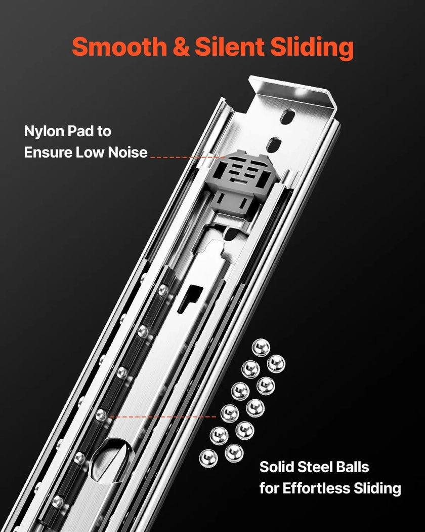 VEVOR Industrial Full Extension Drawer Slide Rails, 16–60 in, 500 lbs Capacity, Locking Ball Bearing Side Mount – 1 Pair