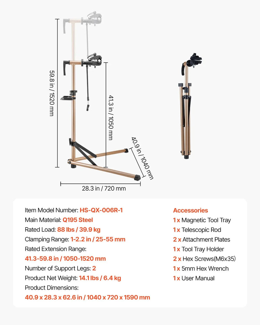 VEVOR Bike Repair Stand 88 lb Adjustable Bicycle Maintenance Rack with Tool Tray