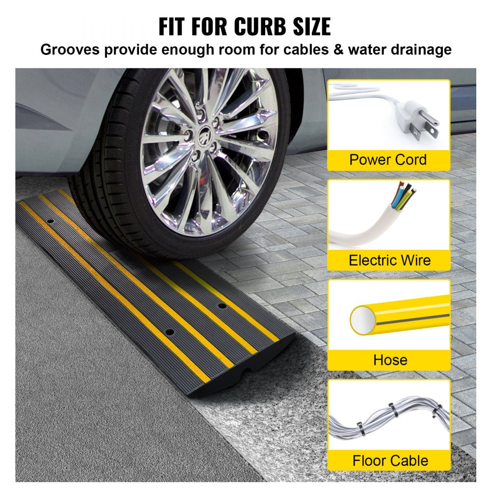 VEVOR Rubber Curb Ramp for Driveway 1 Pack, 15T Heavy Duty Sidewalk Curb Ramp, 2.6