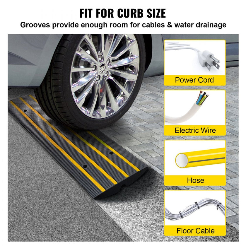 VEVOR Rubber Curb Ramp for Driveway 1 Pack, 15T Heavy Duty Sidewalk Curb Ramp, 2.6