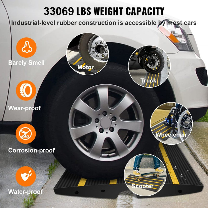 VEVOR Rubber Curb Ramp for Driveway 1 Pack, 15T Heavy Duty Sidewalk Curb Ramp, 2.6