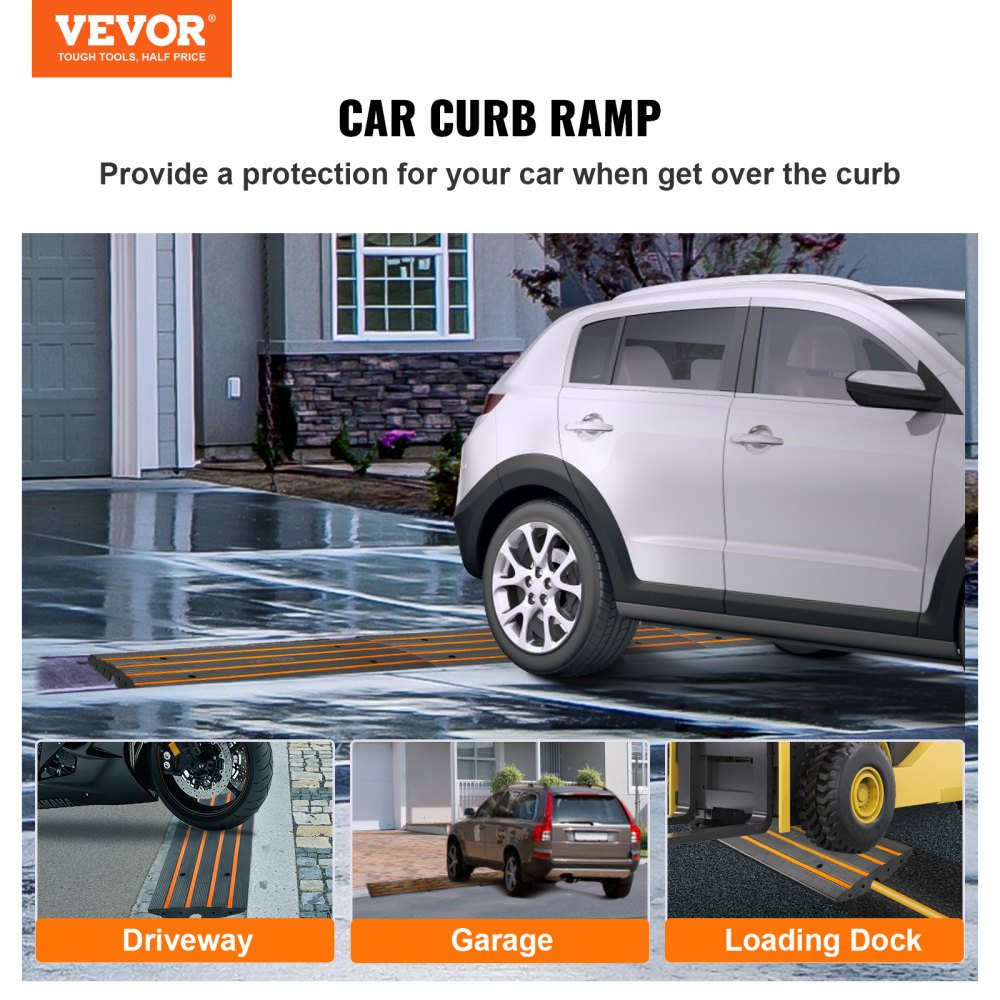 VEVOR Rubber Curb Ramp for Driveway 2 Pack, 15T Heavy Duty Sidewalk Curb Ramp, 2.6