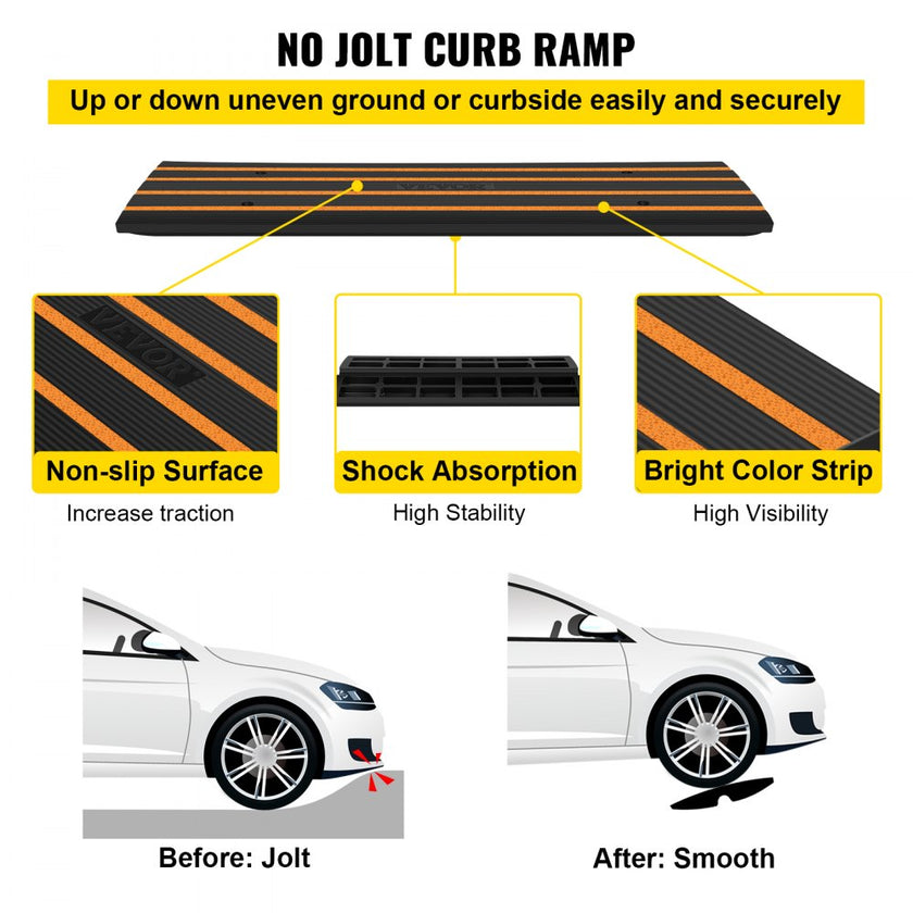 VEVOR Rubber Curb Ramp for Driveway 2 Pack, 15T Heavy Duty Sidewalk Curb Ramp, 2.6