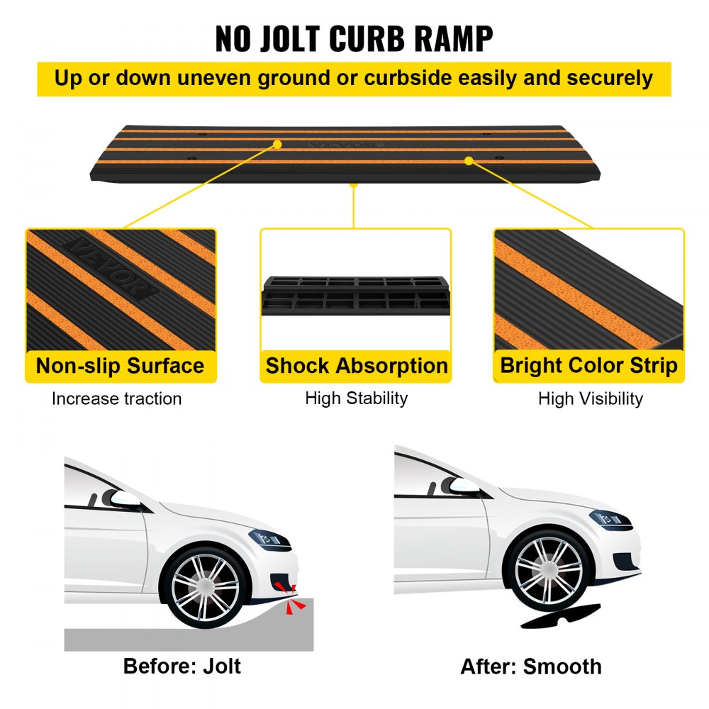 VEVOR Curb Ramp, 3 Pack Rubber Driveway Ramps, Heavy Duty 33069lbs Weight Capacity Threshold Ramp, 2.6 inch High Curbside Bridge Ramps for Loading Dock Garage Sidewalk, Expandable Full Ramp Set