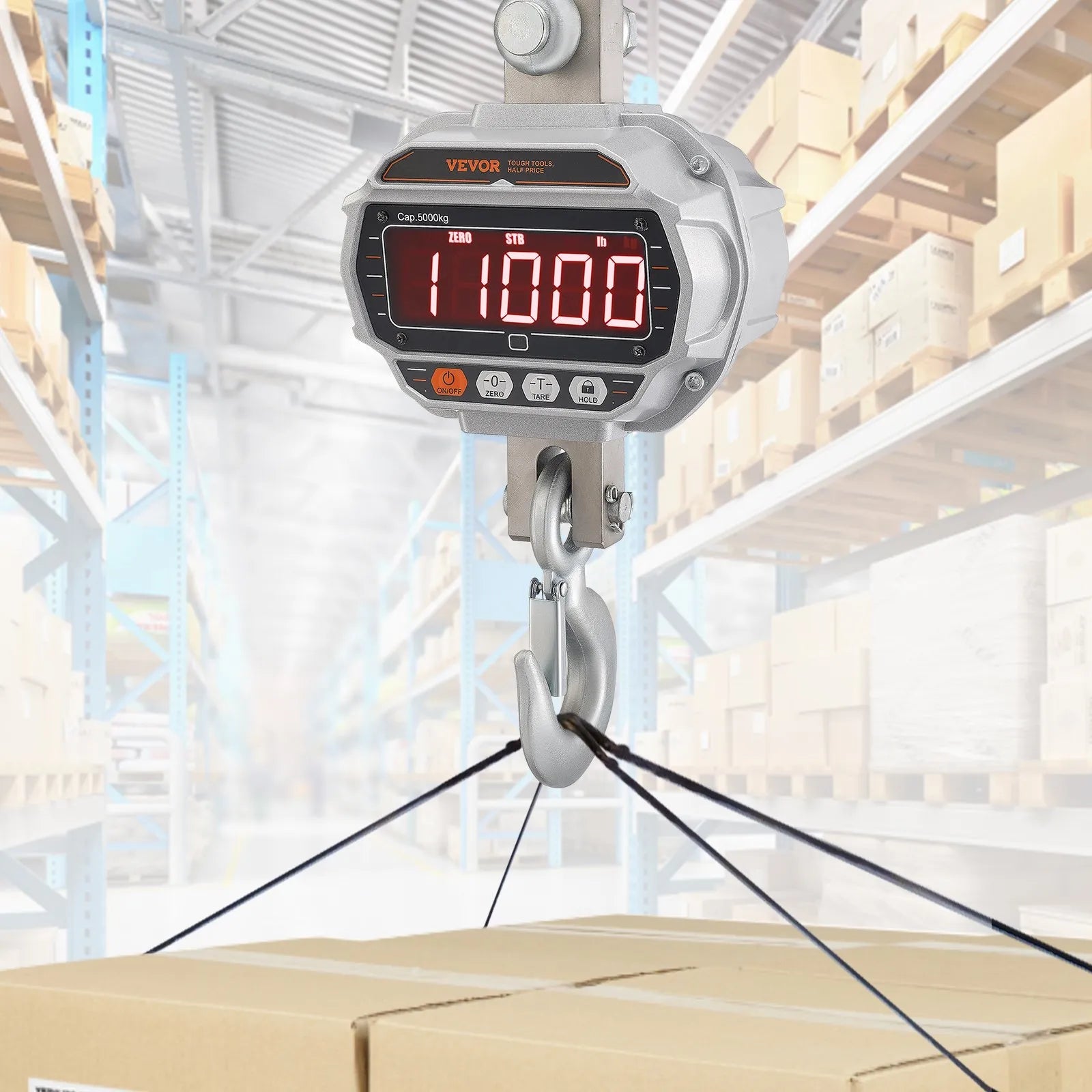 VEVOR Digital Crane Scale, 11000 lbs/5000 kg, Industrial Heavy Duty Hanging Scale with Remote Control, Cast Aluminum Case & LED Screen, High Precision for Construction, Factory, Farm, Hunting (Silver)