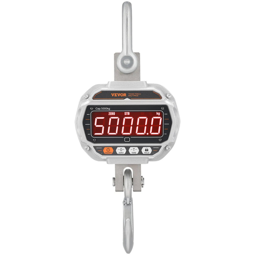 VEVOR Digital Crane Scale, 11000 lbs/5000 kg, Industrial Heavy Duty Hanging Scale with Remote Control, Cast Aluminum Case & LED Screen, High Precision for Construction, Factory, Farm, Hunting (Silver)