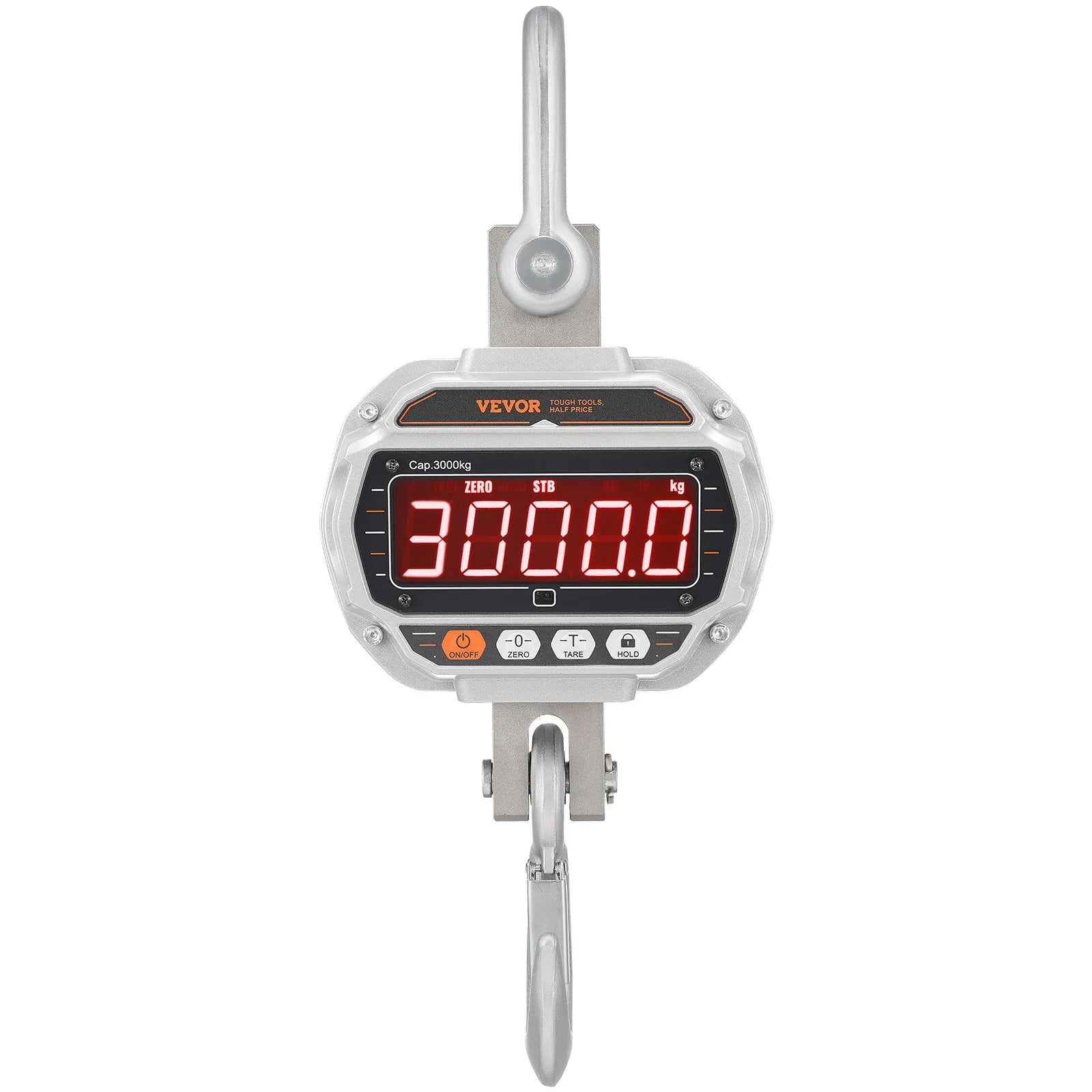 VEVOR Digital Crane Scale, 6600 lbs/3000 kg, Industrial Heavy Duty Hanging Scale with Remote Control, Cast Aluminum Case & LED Screen, High Precision for Construction, Factory, Farm, Hunting (Silver)