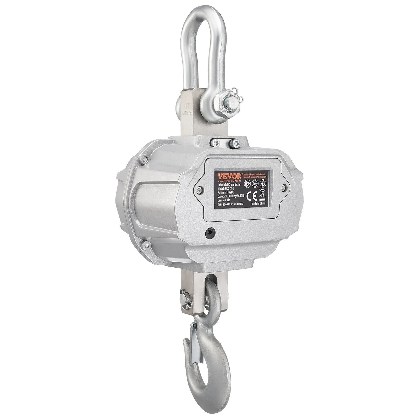 VEVOR Digital Crane Scale, 6600 lbs/3000 kg, Industrial Heavy Duty Hanging Scale with Remote Control, Cast Aluminum Case & LED Screen, High Precision for Construction, Factory, Farm, Hunting (Silver)