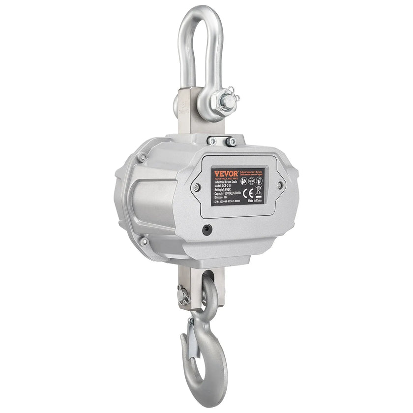 VEVOR Digital Crane Scale, 6600 lbs/3000 kg, Industrial Heavy Duty Hanging Scale with Remote Control, Cast Aluminum Case & LED Screen, High Precision for Construction, Factory, Farm, Hunting (Silver)