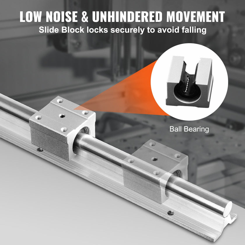 VEVOR Linear Guide Rail Set, SBR12 1000mm, 2 PCS 39.4 in/1000 mm SBR12 Guide Rails and 4 PCS SBR12UU Slide Blocks, Linear Rails and Bearings Kit for Automated Machines DIY Project CNC Router Machines