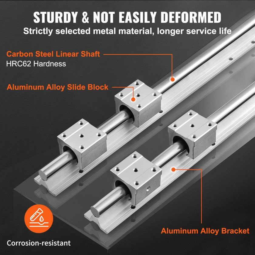 VEVOR Linear Guide Rail Set, SBR20 800mm, 2 PCS 31.5 in/800 mm SBR20 Guide Rails and 4 PCS SBR20UU Slide Blocks, Linear Rails and Bearings Kit for Automated Machines DIY Project CNC Router Machines