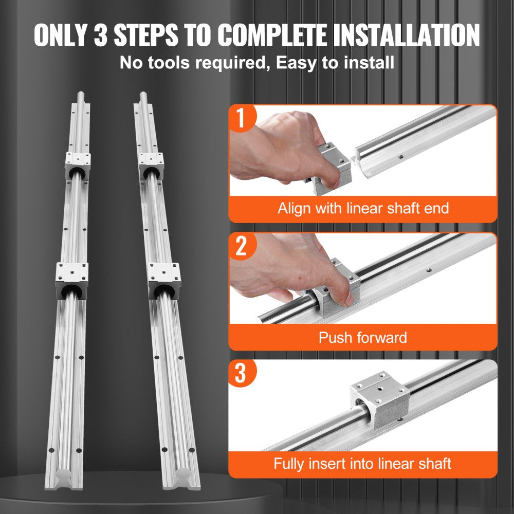 VEVOR Linear Guide Rail Set, SBR20 800mm, 2 PCS 31.5 in/800 mm SBR20 Guide Rails and 4 PCS SBR20UU Slide Blocks, Linear Rails and Bearings Kit for Automated Machines DIY Project CNC Router Machines