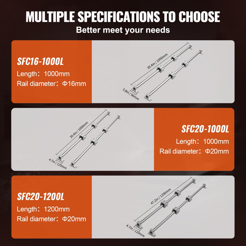 VEVOR Linear Guide Rail Set, SFC20 1000mm, 2 PCS 39.4 in/1000 mm SFC20 Guide Rails 4 PCS SC20 Slide Blocks 4 PCS Rail Supports, Linear Rails and Bearings Kit for Automated Machines CNC DIY Project