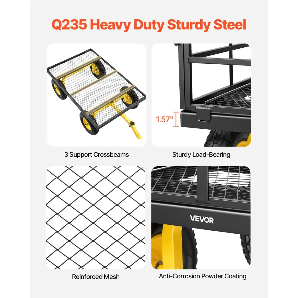1200 lb Heavy Duty Steel Garden Cart Wagon – 3-in-1 Utility Yard Trailer