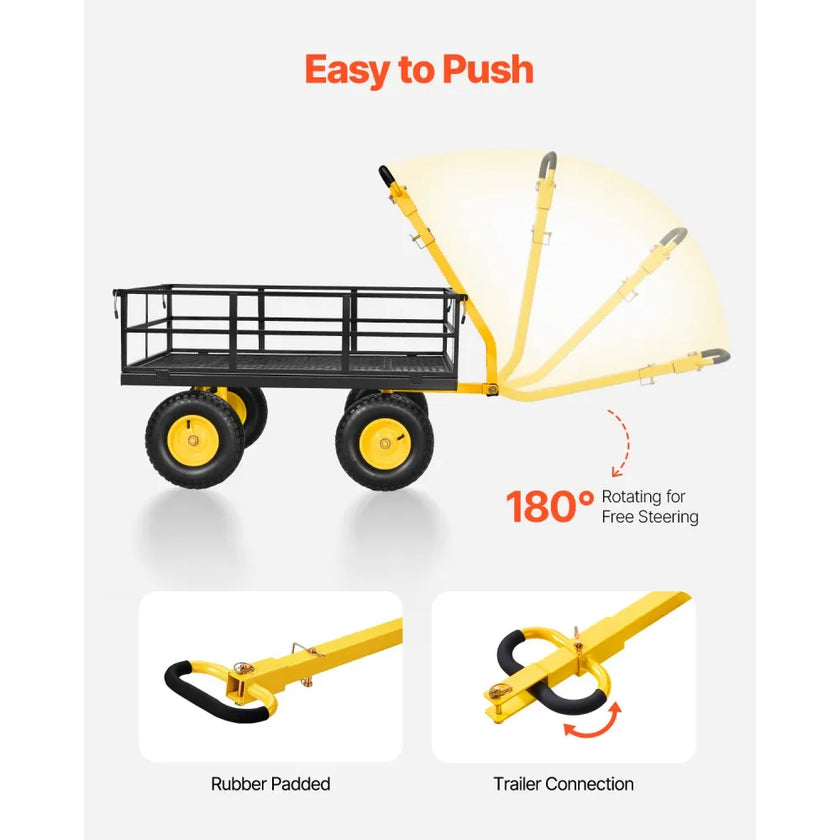 1200 lb Heavy Duty Steel Garden Cart Wagon – 3-in-1 Utility Yard Trailer