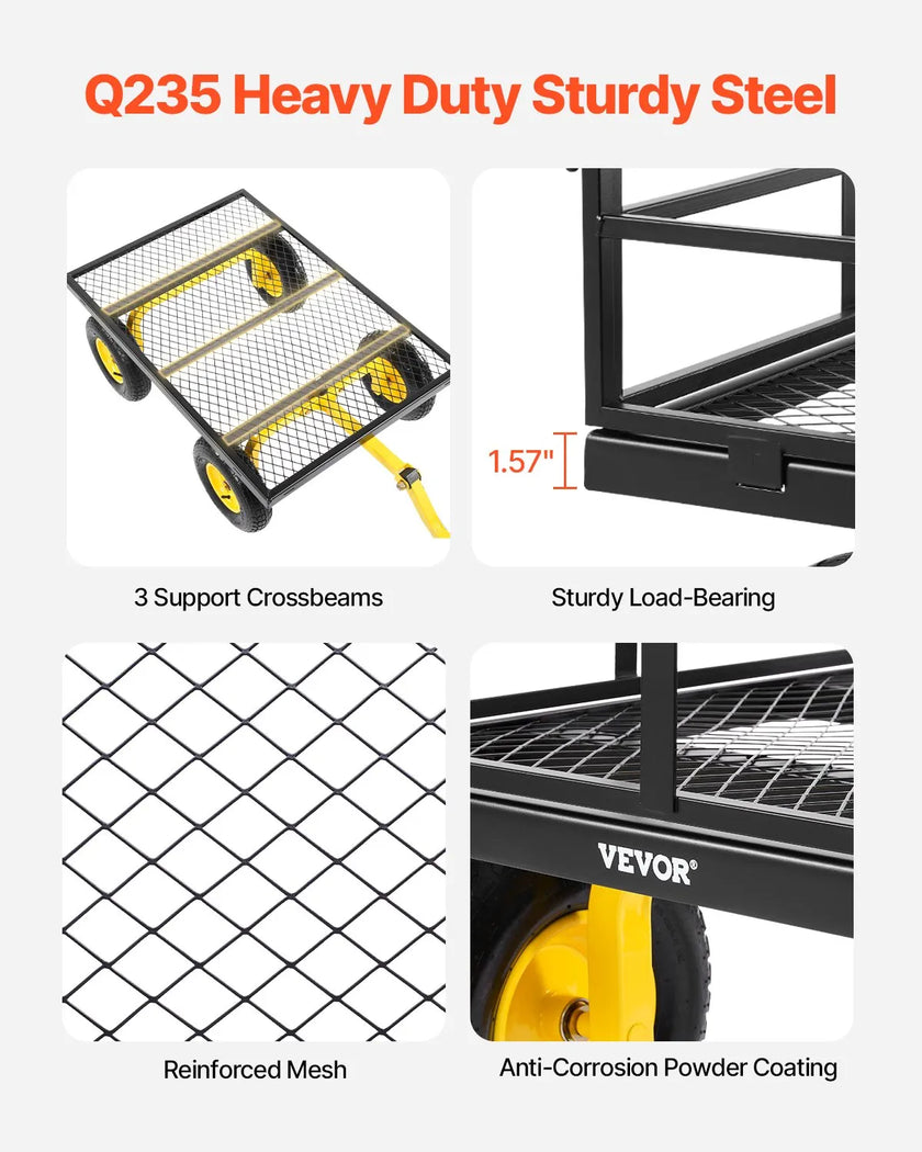 VEVOR Steel Garden Cart 1400lb Capacity Heavy Duty Yard Wagon Cart 13in Tires