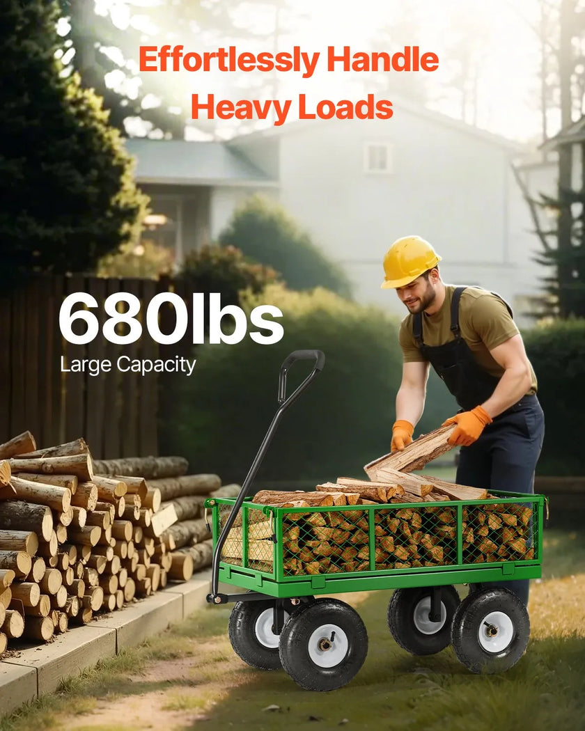VEVOR Steel Garden Cart 680lb Capacity Heavy Duty Yard Wagon Cart 10in Tires