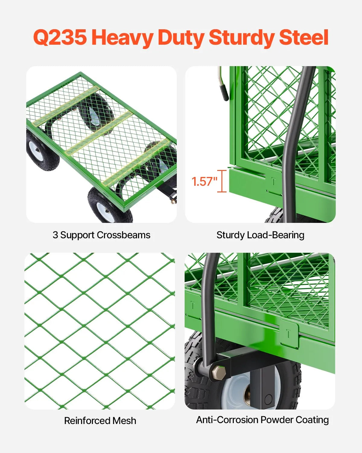 VEVOR Steel Garden Cart 680lb Capacity Heavy Duty Yard Wagon Cart 10in Tires