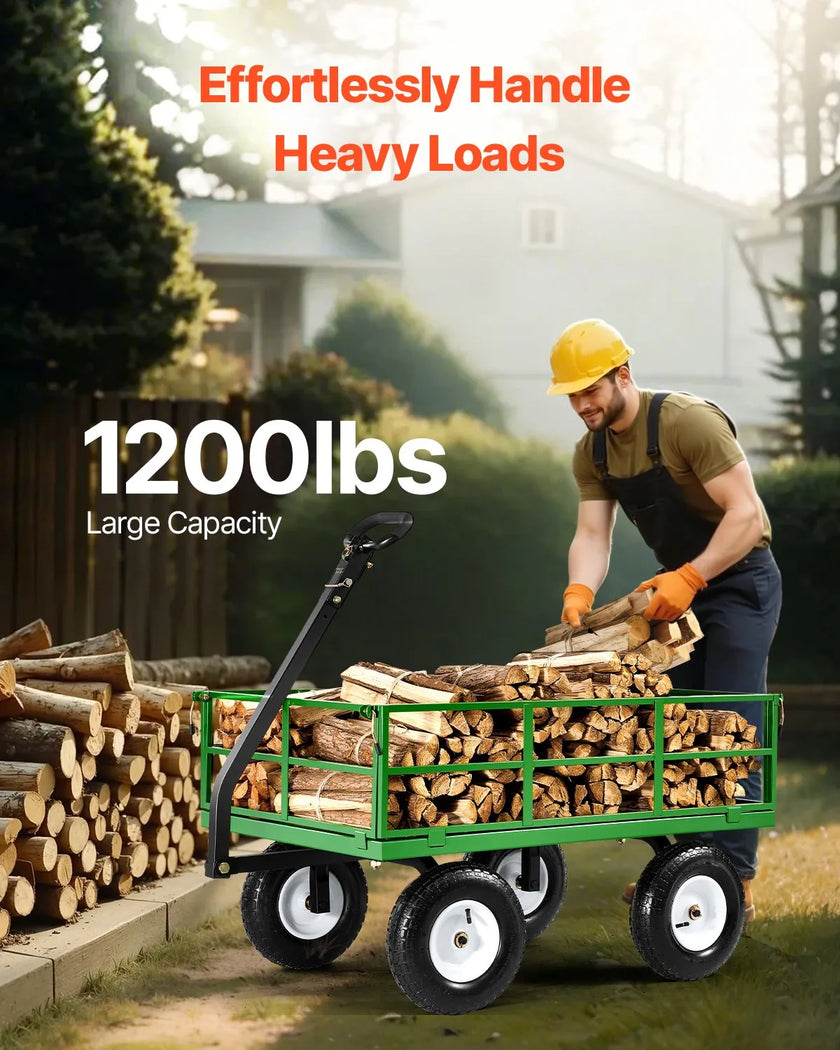 VEVOR Steel Garden Cart 1200lbs Capacity Heavy Duty Wagon Cart 13in Tires