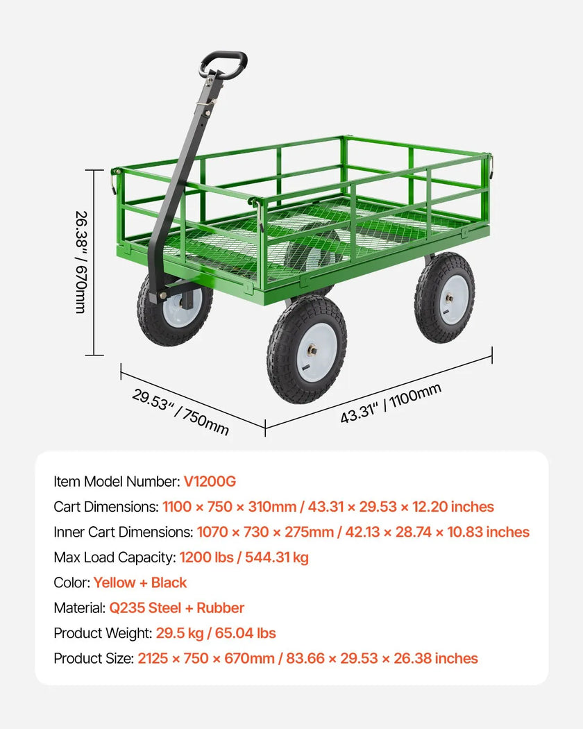 VEVOR Steel Garden Cart 1200lbs Capacity Heavy Duty Wagon Cart 13in Tires