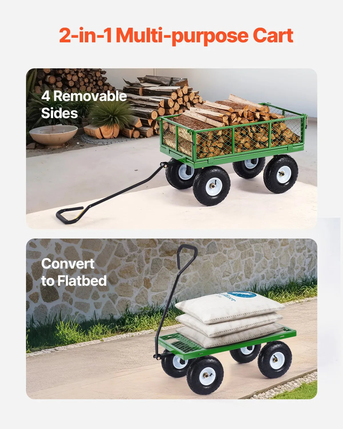 VEVOR Steel Garden Cart 900lbs Capacity Heavy Duty Wagon Cart 10in Tires