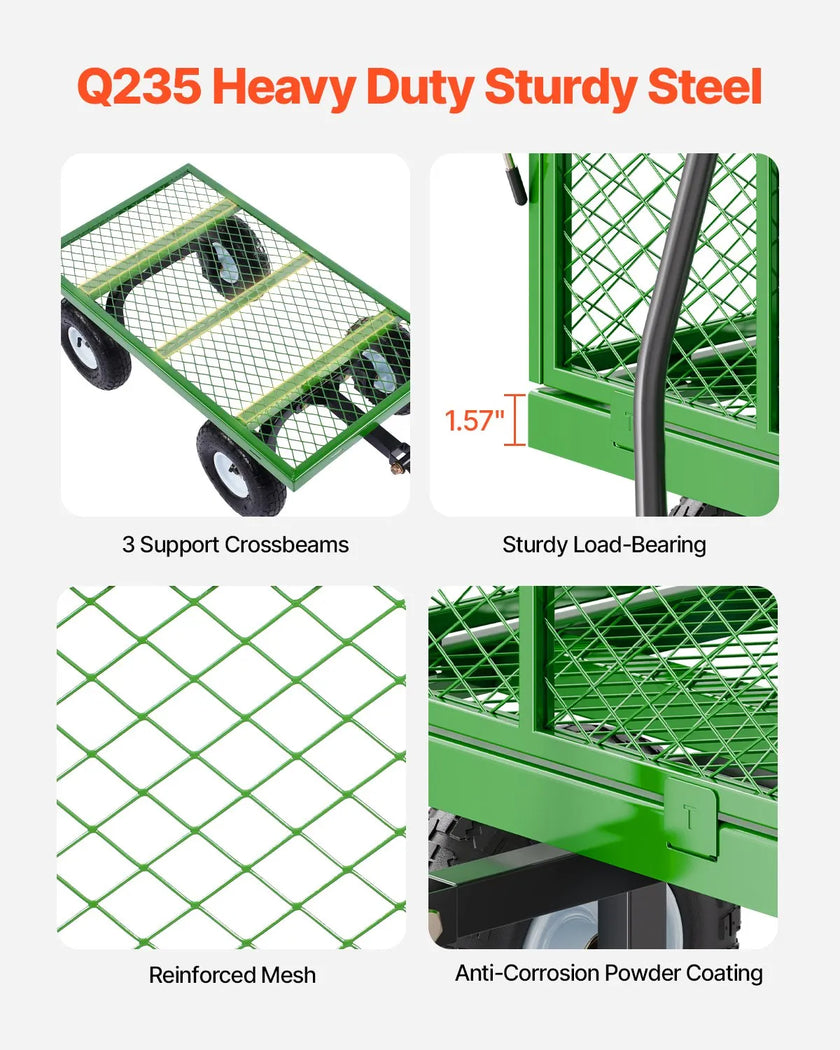 VEVOR Steel Garden Cart 900lbs Capacity Heavy Duty Wagon Cart 10in Tires