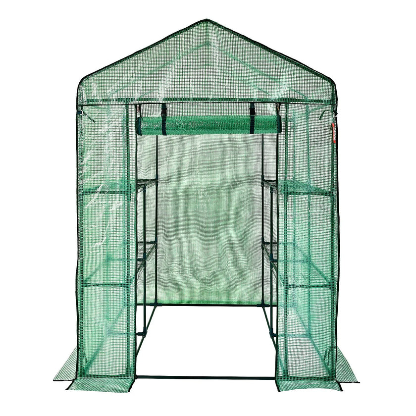 VEVOR Walk-in Green House, 4.6 x 4.6 x  6.6 ft  Greenhouse with Shelves, Set Up in Minutes, High Strength PE Cover with Doors & Windows and Steel Frame, Suitable for Planting and Storage, Green