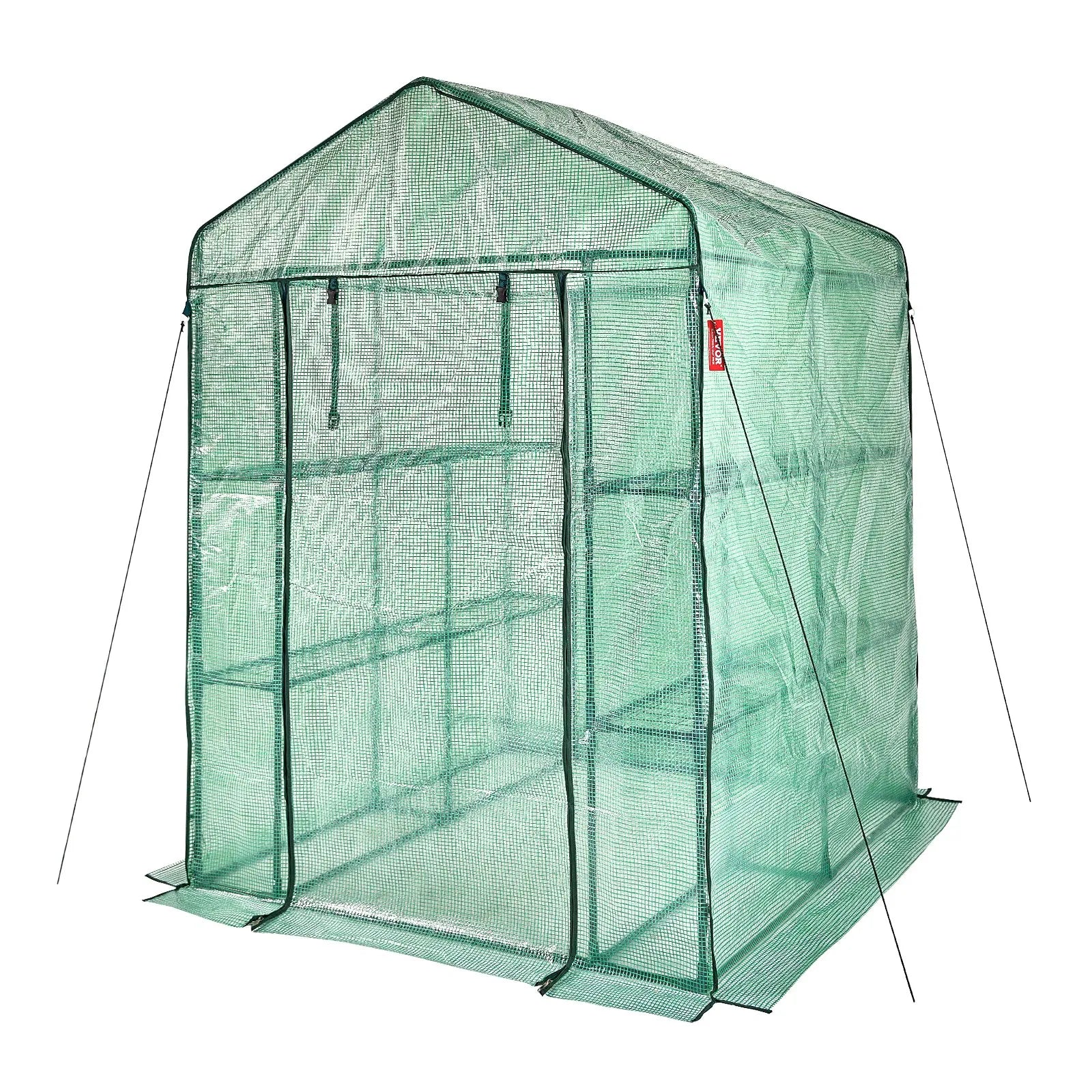 VEVOR Walk-in Green House, 4.6 x 4.6 x  6.6 ft  Greenhouse with Shelves, Set Up in Minutes, High Strength PE Cover with Doors & Windows and Steel Frame, Suitable for Planting and Storage, Green
