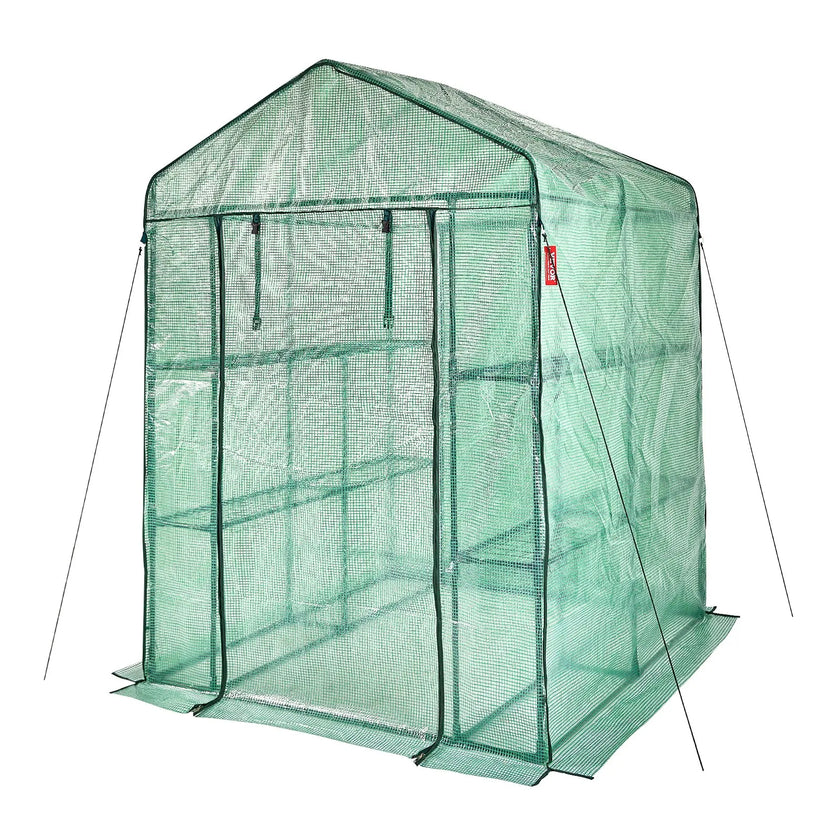 VEVOR Walk-in Green House, 4.6 x 4.6 x  6.6 ft  Greenhouse with Shelves, Set Up in Minutes, High Strength PE Cover with Doors & Windows and Steel Frame, Suitable for Planting and Storage, Green