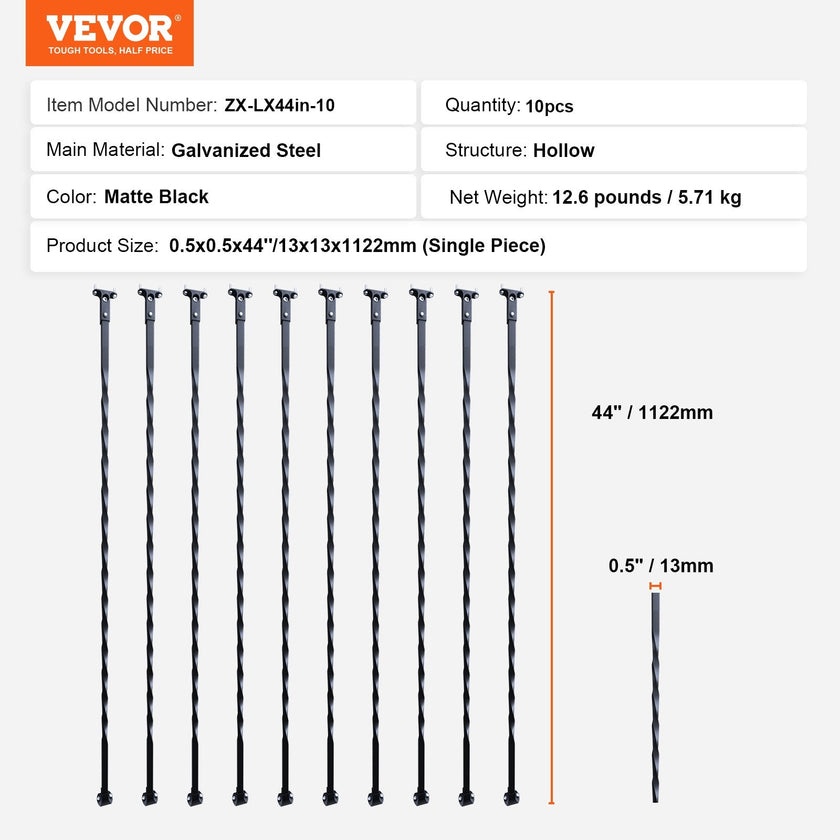 VEVOR Staircase Metal Balusters, 44'' x 1/2