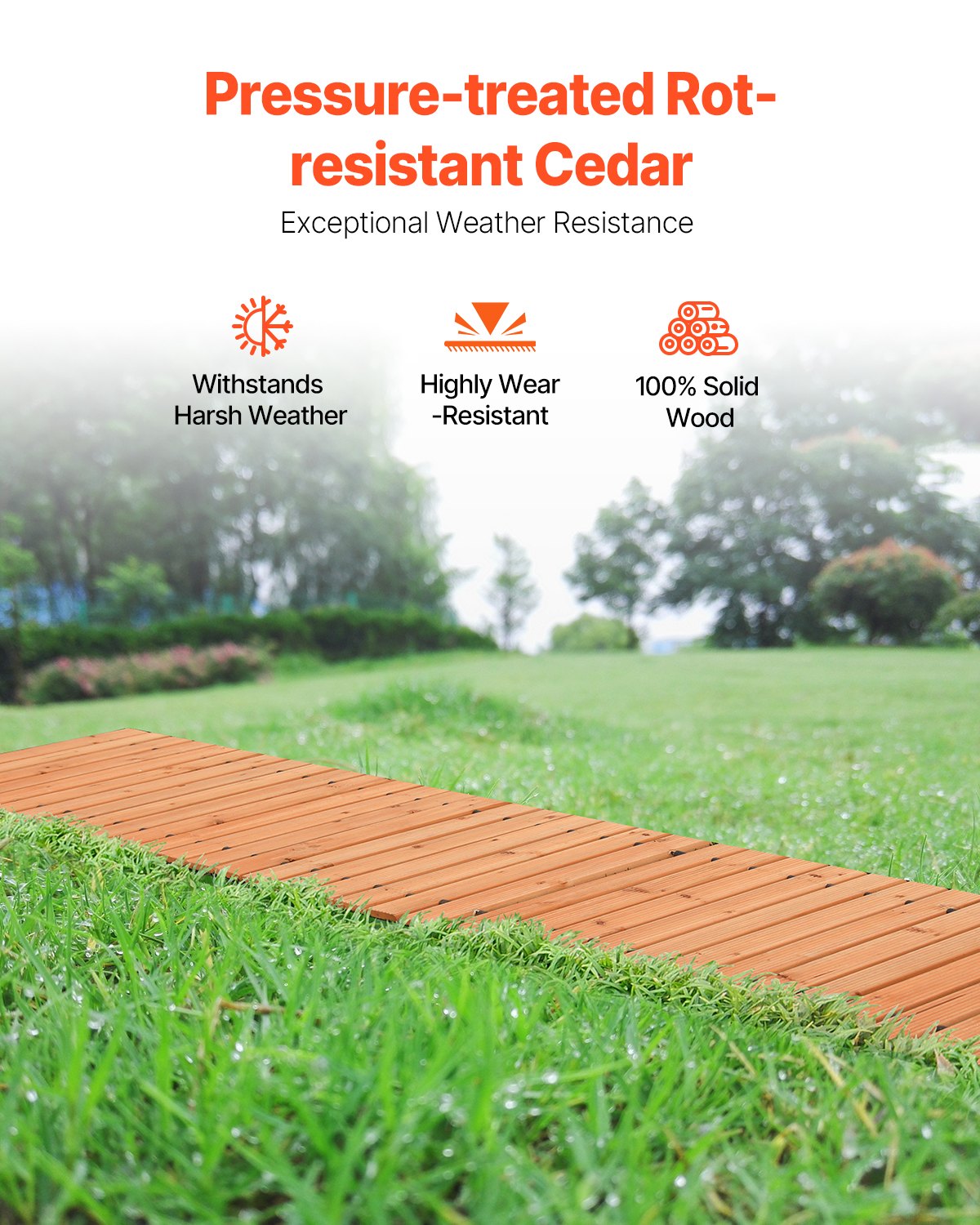VEVOR 12 ft L x 17 in W Straight Wooden Garden Pathway Roll Out Garden Walkway