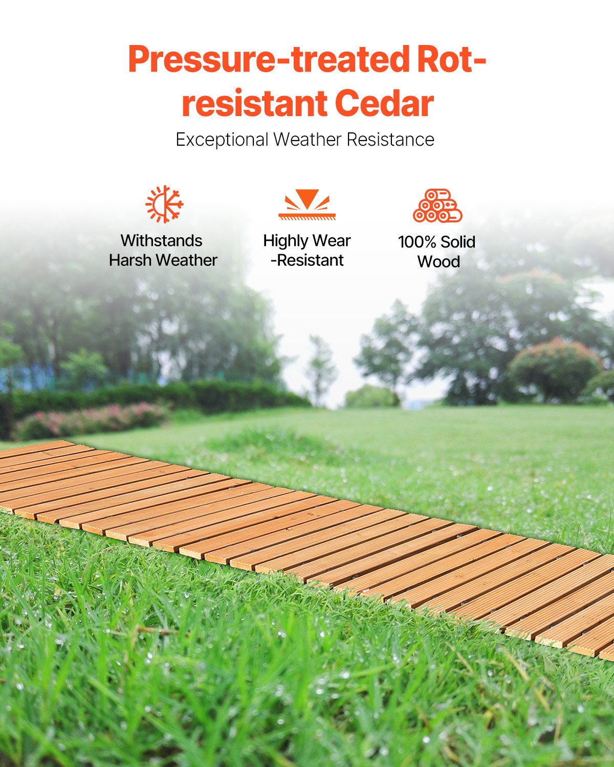 VEVOR 16 ft L x 17 in W Straight Wooden Garden Pathway Roll Out Garden Walkway