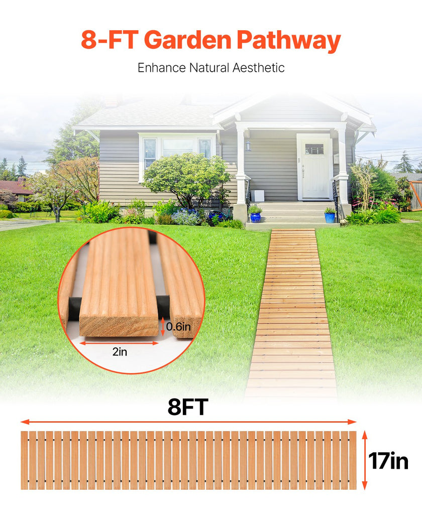 VEVOR 8 ft L x 17 in W Straight Wooden Garden Pathway Roll Out Garden Walkway