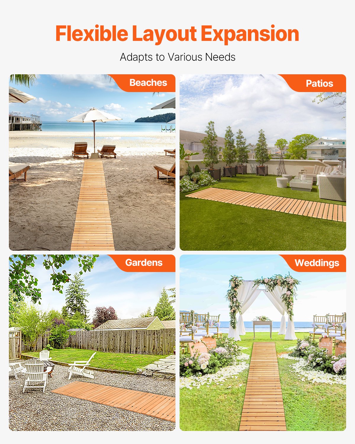 VEVOR 8 ft L x 17 in W Straight Wooden Garden Pathway Roll Out Garden Walkway