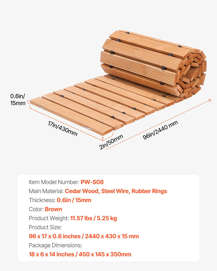 VEVOR 8 ft L x 17 in W Straight Wooden Garden Pathway Roll Out Garden Walkway