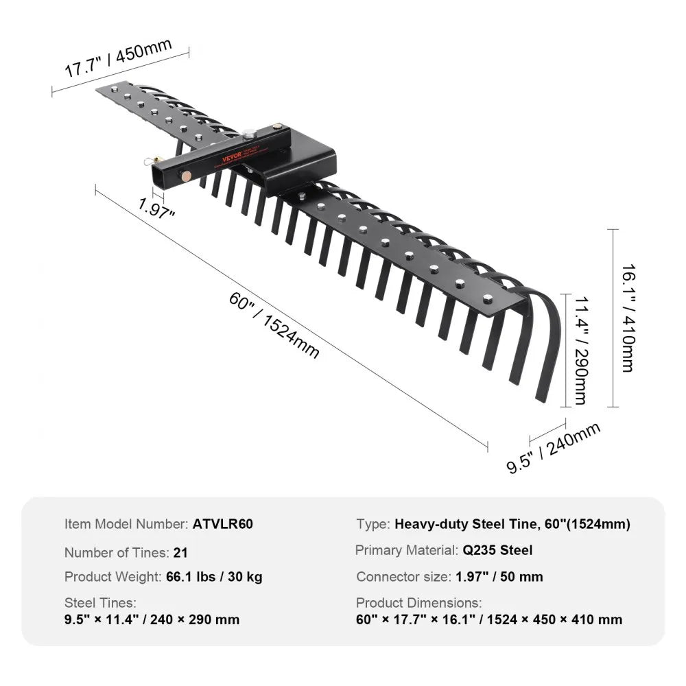 VEVOR Tow Behind Landscape Rake, 60
