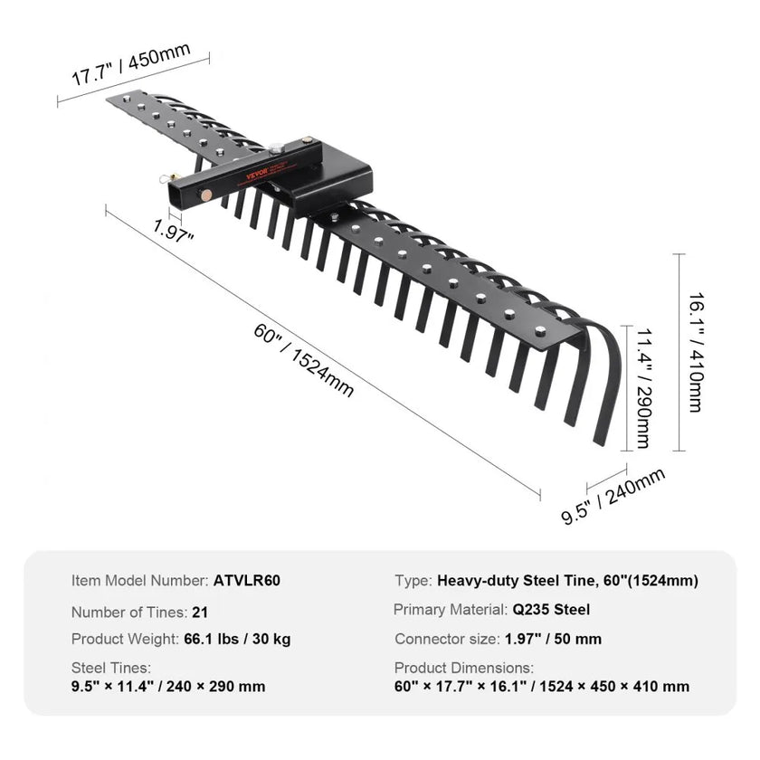 VEVOR Tow Behind Landscape Rake, 60