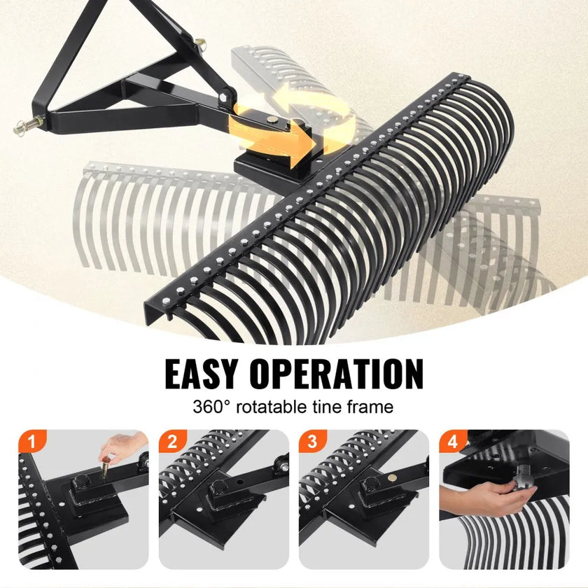 VEVOR Tow Behind Dethatcher, 60-inch Tow Dethatcher with 32 Steel Tines, 3-Point Lawn Dethatcher Rake with Attachments for Tractor, Landscape Rake for Garden, Farm, Grass