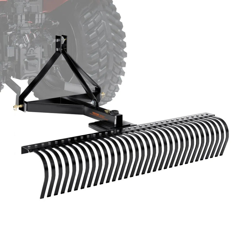 VEVOR Tow Behind Dethatcher, 60-inch Tow Dethatcher with 32 Steel Tines, 3-Point Lawn Dethatcher Rake with Attachments for Tractor, Landscape Rake for Garden, Farm, Grass