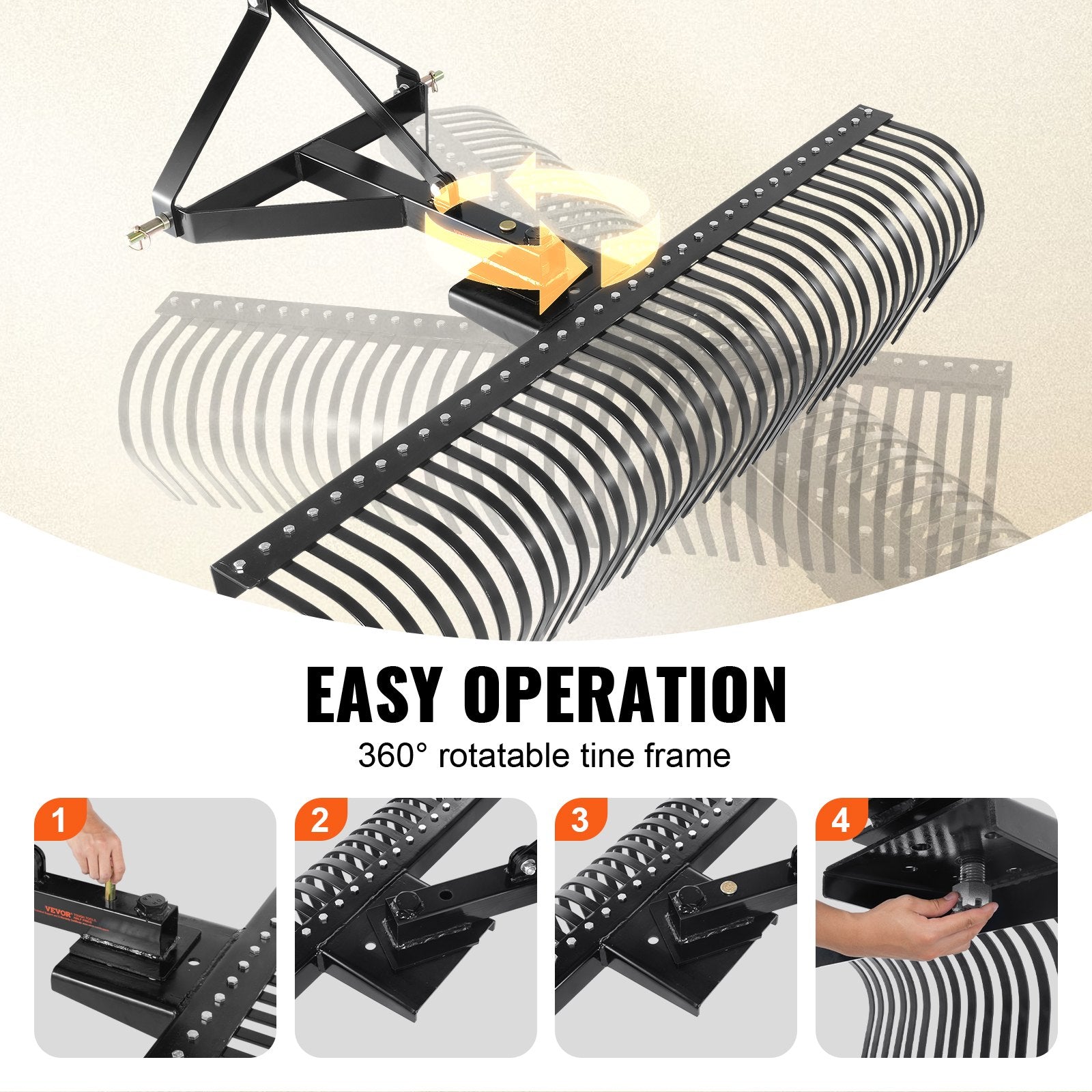 VEVOR Tow Behind Dethatcher, 72-inch Tow Dethatcher with 36 Steel Tines, 3-Point Lawn Dethatcher Rake with Attachments for Tractor, Landscape Rake for Garden, Farm, Grass